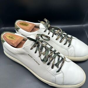 Saint Laurent White and Camo Low Top Sneakers EU44